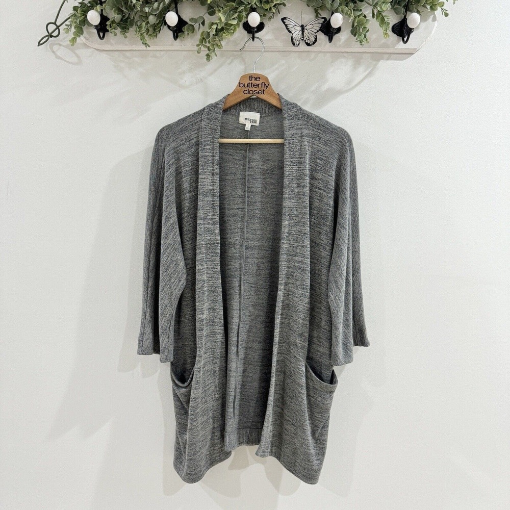 aritzia Wilfred Free Grey Cardigan Pockets Rayon Open Small